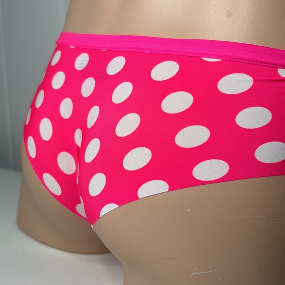HIPHUGGER Seamless Stretchy Slinky Microfiber Pink Polka Dot Low Rise Bikini NEW - Picture 12 of 15